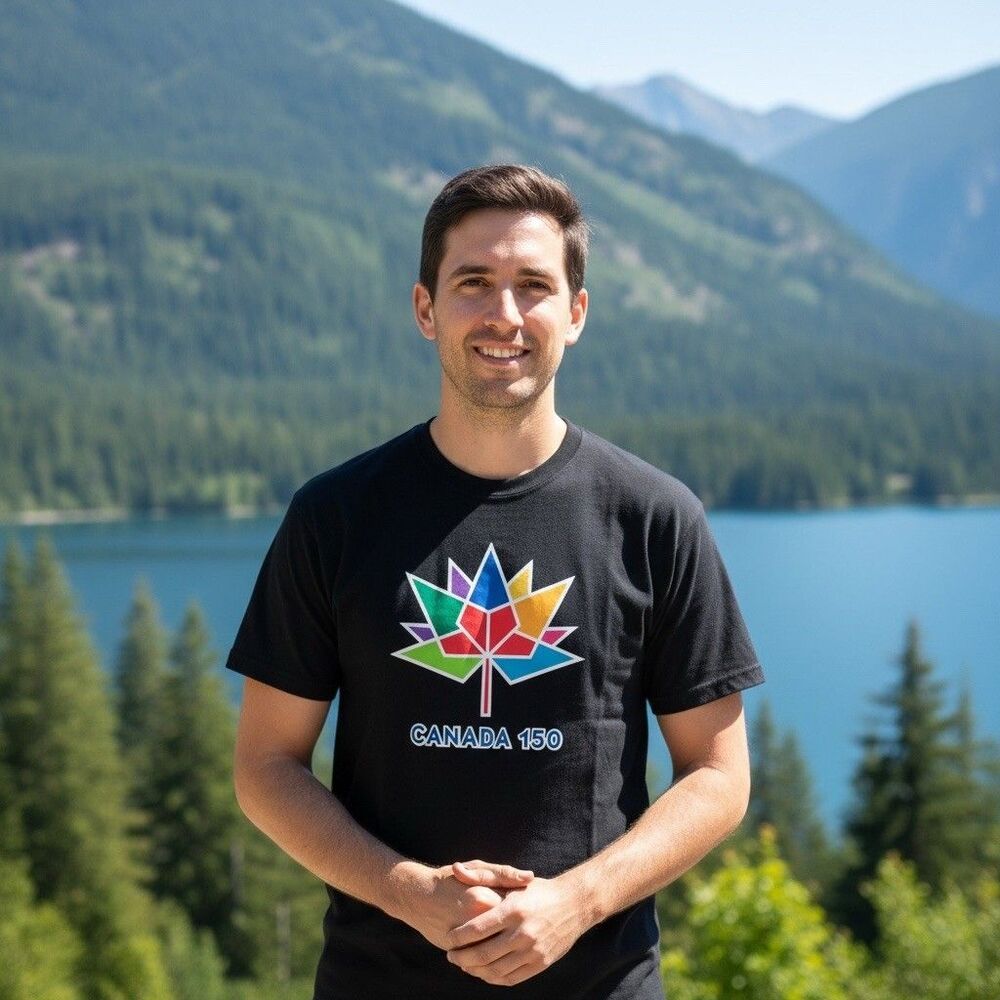 Canada 150 Anniversary Black Large T-Shirt Unisex Canadian Maple Leaf Graphic